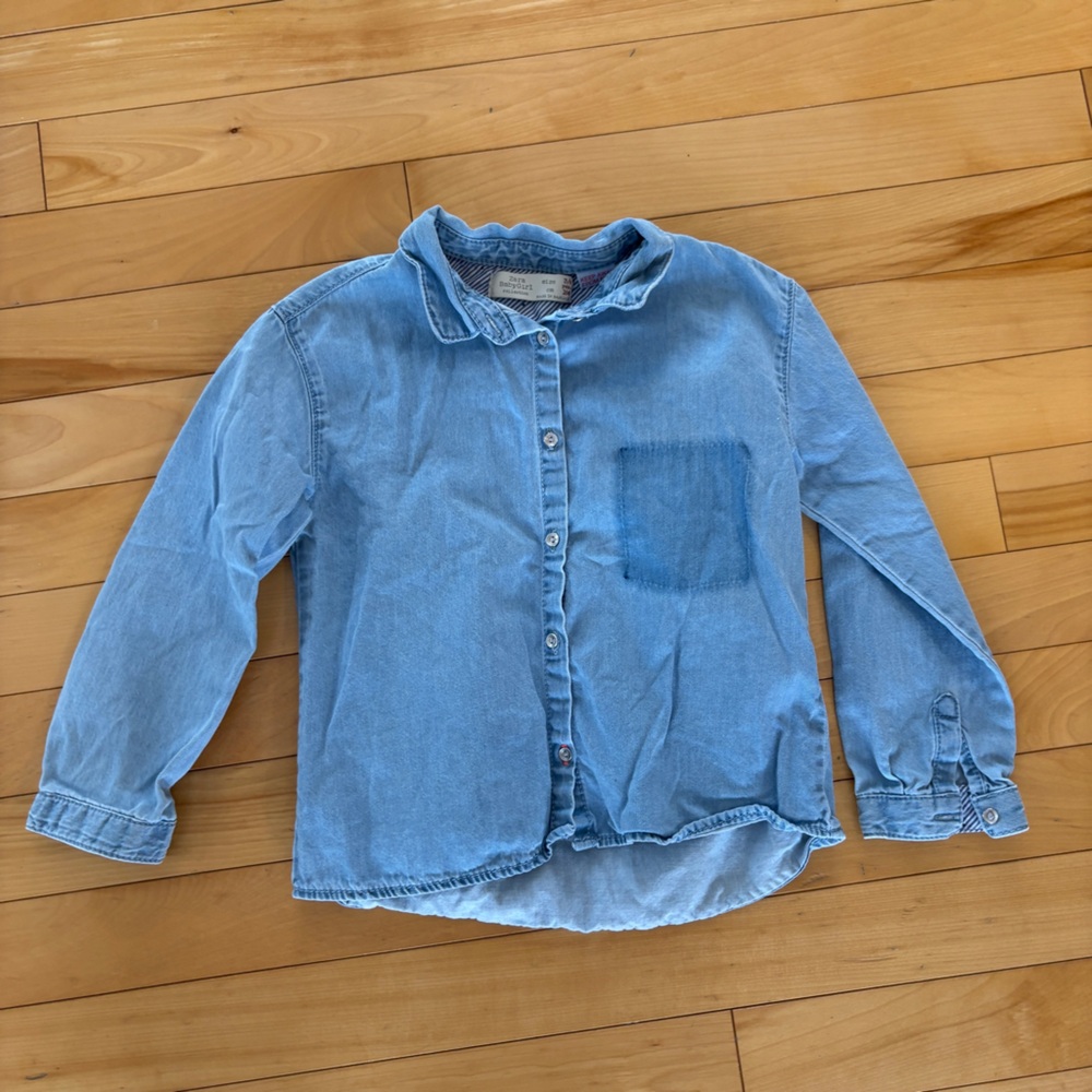 Zara baby Girls shirt size 3-4 denim kids jean collared distressed casual blue